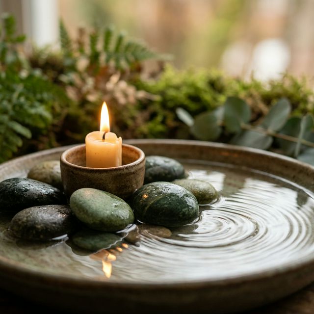 Peaceful wellness stones and water ripples